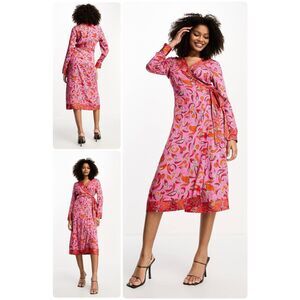 Never Fully Dressed contrast wrap midi dress in pink and red chilli print - 100%